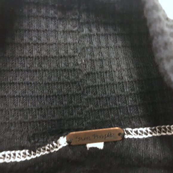 Free People black gray long sleeve mock neck fair isle sweater boho hippie top L - Picture 7 of 8